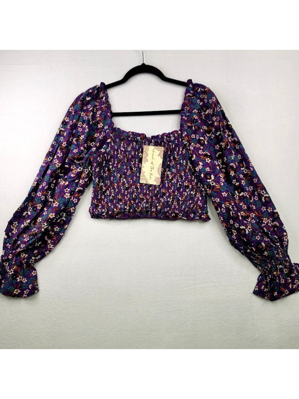 Band Of The Free Ditsy Floral Crop Top S Purple Smocked Coquette Dainty Feminine